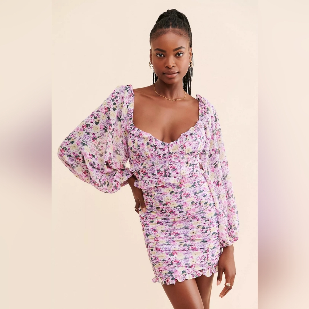 Astr The Label Long Sleeve Purple‎ Floral Mini Dress